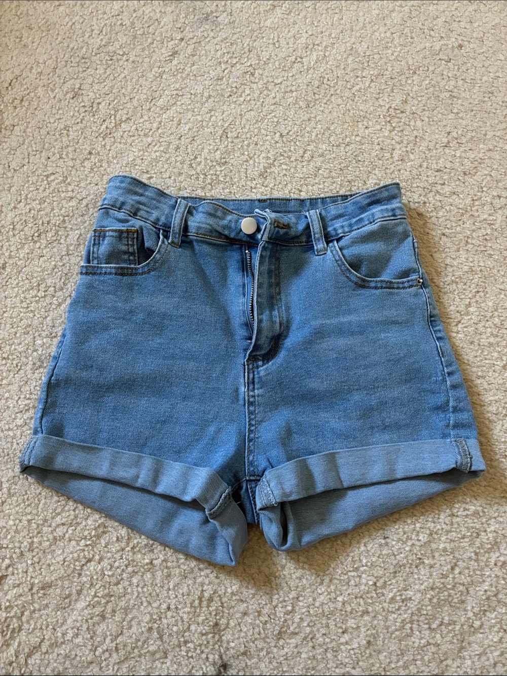 SHEIN Classic Rolled Hem Light Blue Denim Shorts